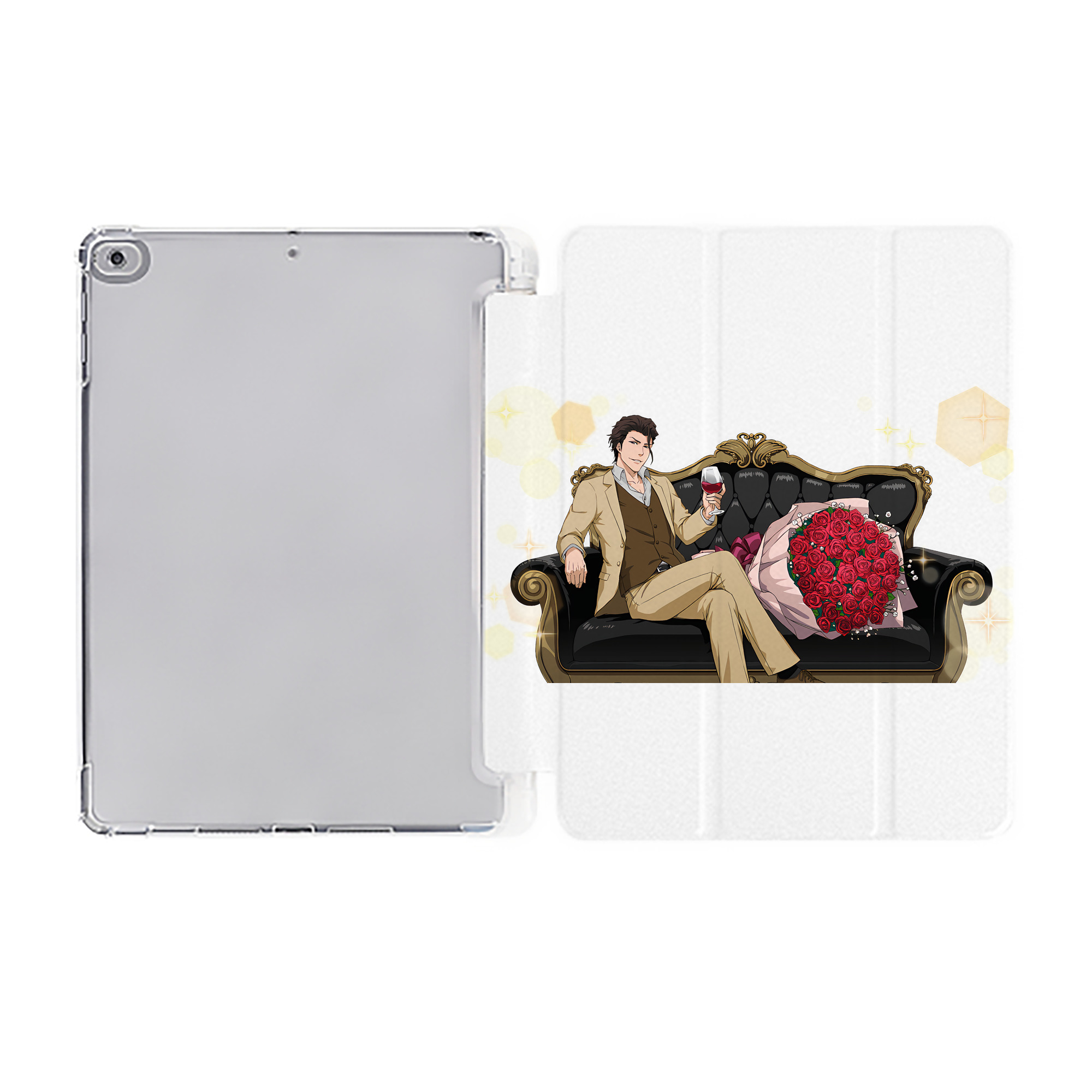 （画像用） ブリーチ 藍染 惣右介（あいぜん そうすけ） BLEACH Aizen Sousuke IPad ケース ペン収納付き 三つ折りスタンド PUレザー×シリコン 対応機種9.5/10.5/10.9インチ